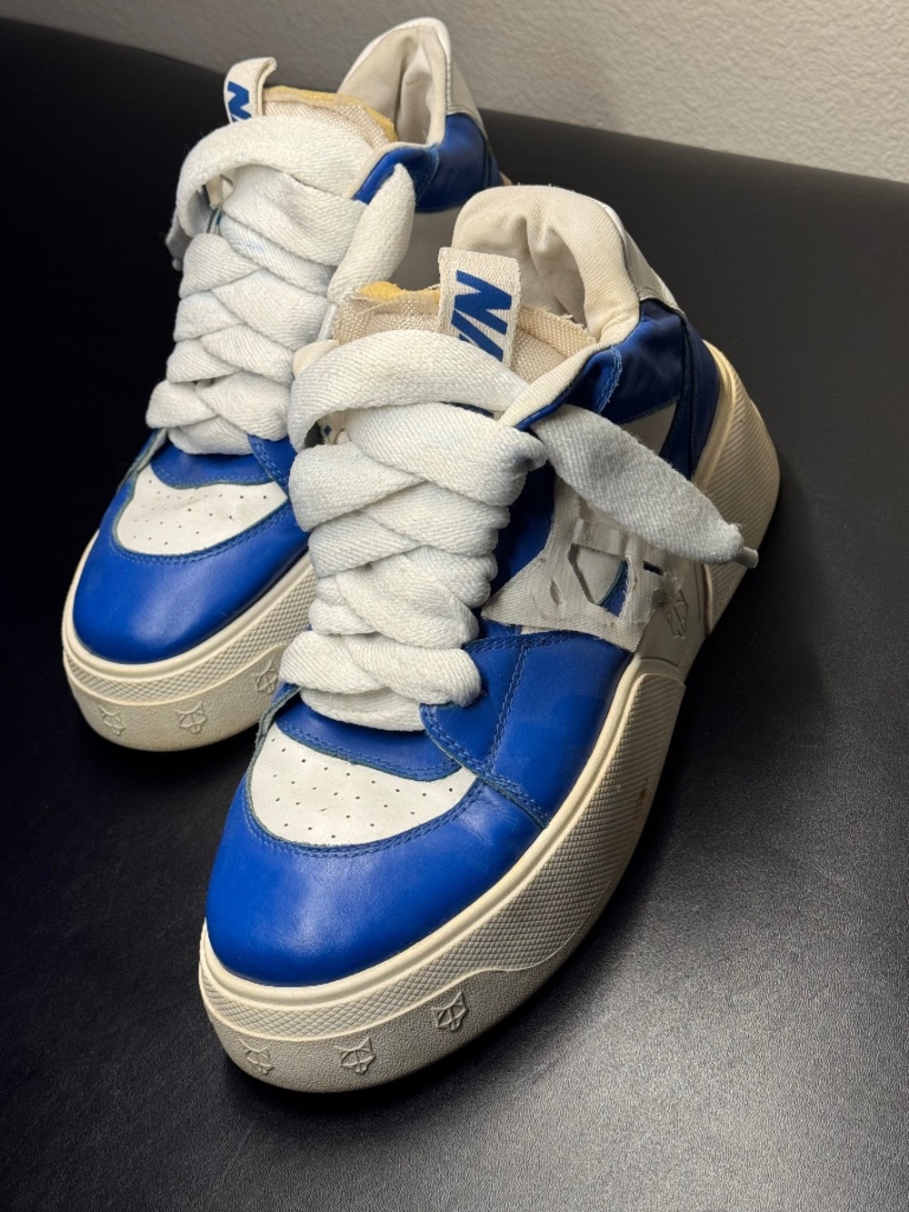 Chunky Platform Sneakers Royal Blue White Leather Oversized Laces Size